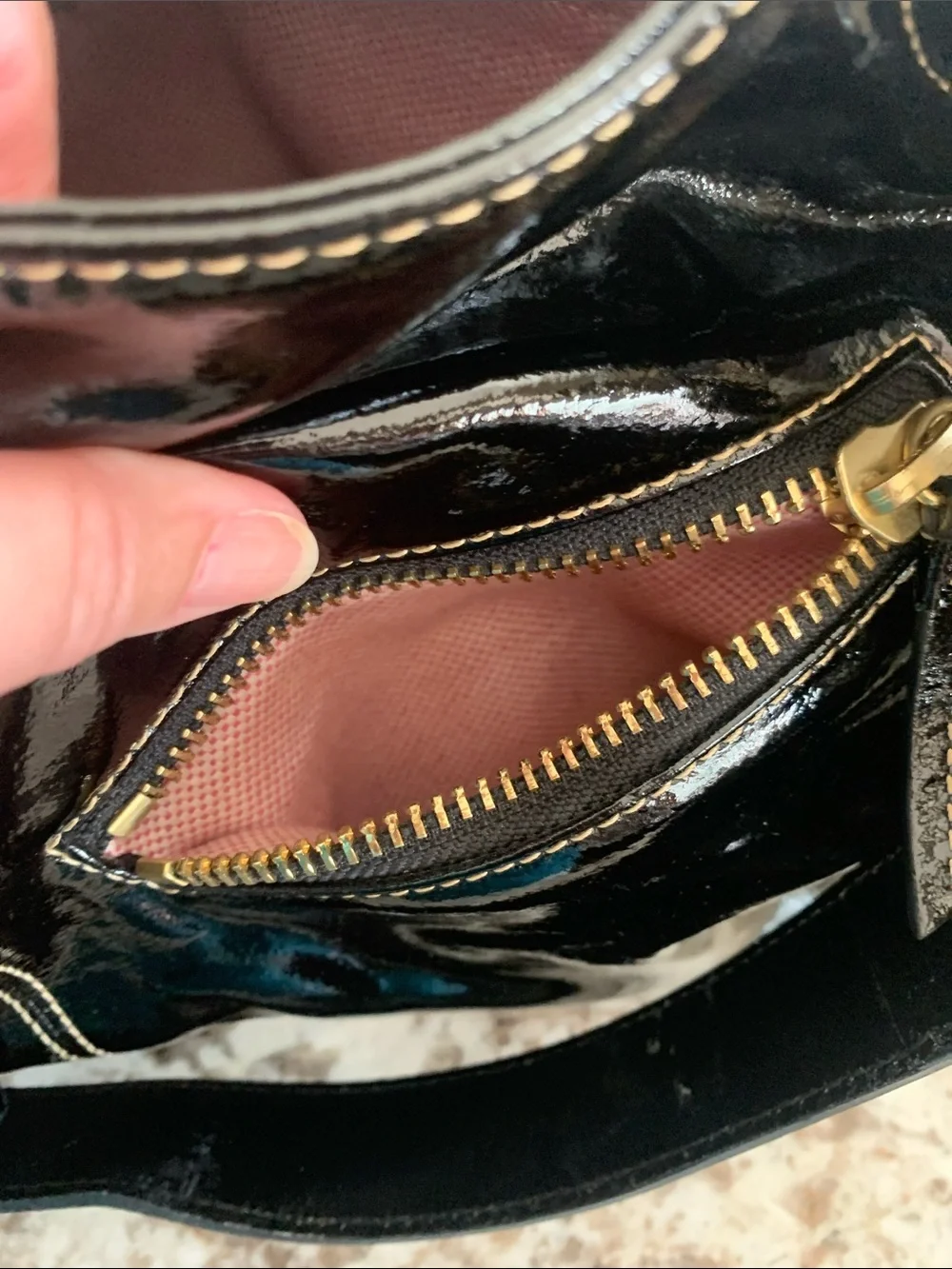 Dooney and Bourke vintage Patent Leather Shoulder Bag with Gold Hardware - Black
